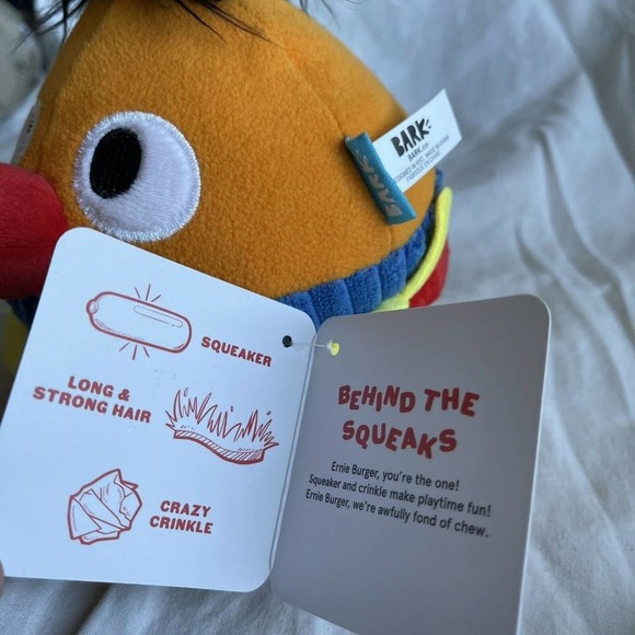 Bark Box Ernie Burger Sesame Street Dog Chew Toy Plush Squeaker Barkbox Gift - Picture 4 of 6